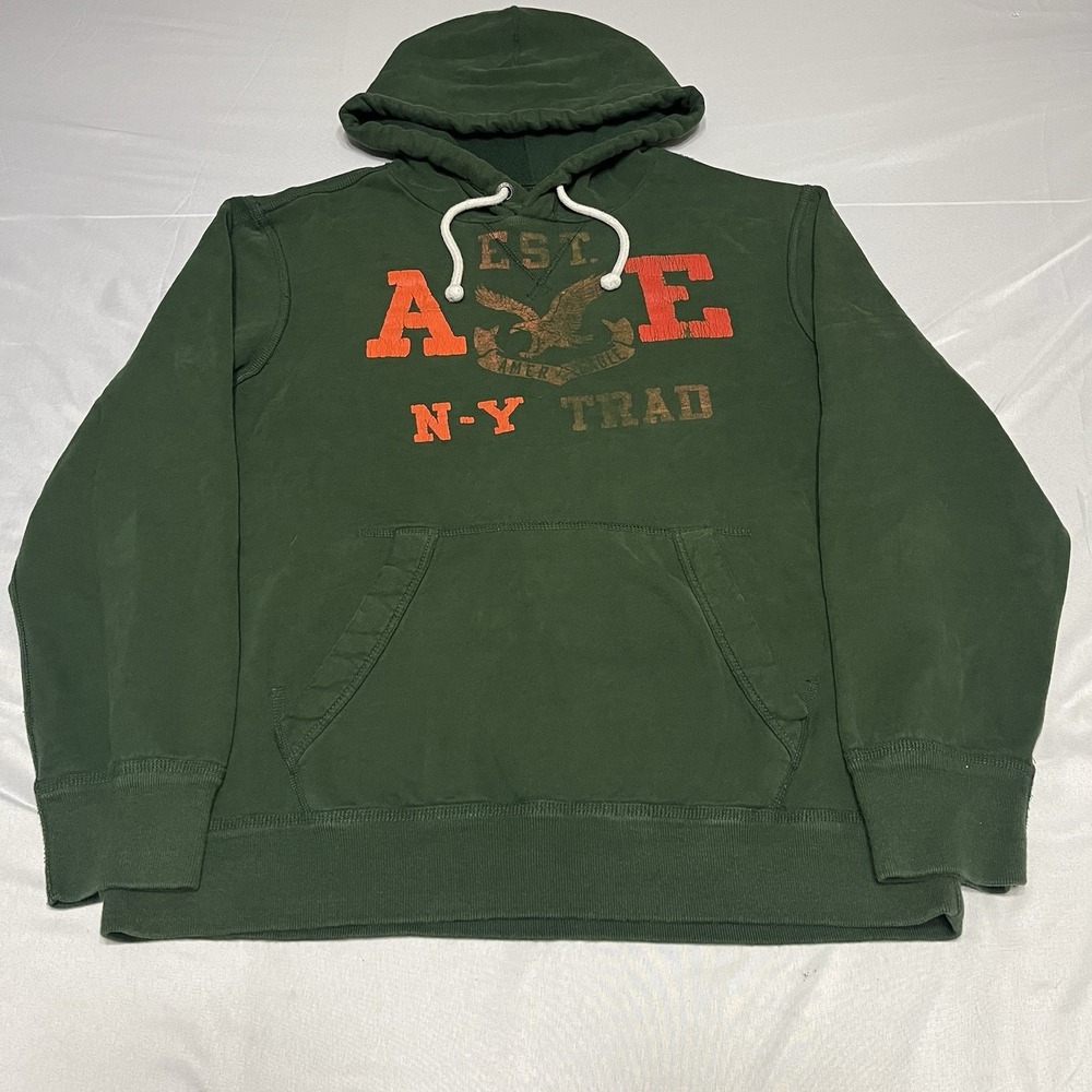 Y2K American Eagle Hoodie Mens L Green Vintage Fit Sweatshirt 00s